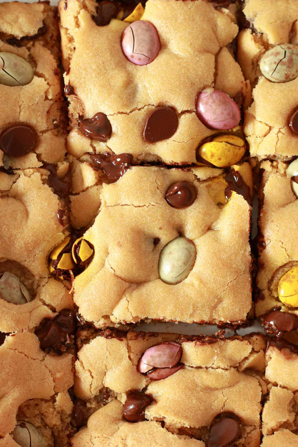 Overhead Shot Of mini egg cookie bars for vegan cookie recipes post