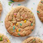 Thumbnail image of vegan funfetti cookies laying on a white background