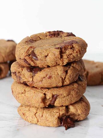 Thumbnail Image Stack Of Almond Butter Cookies With White Background