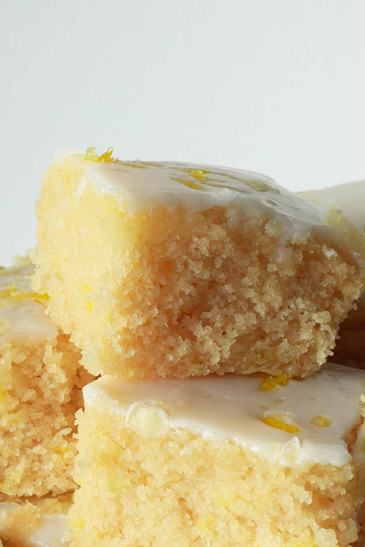 Gluten Free Vegan Lemon Drizzle Slices In A Pile 