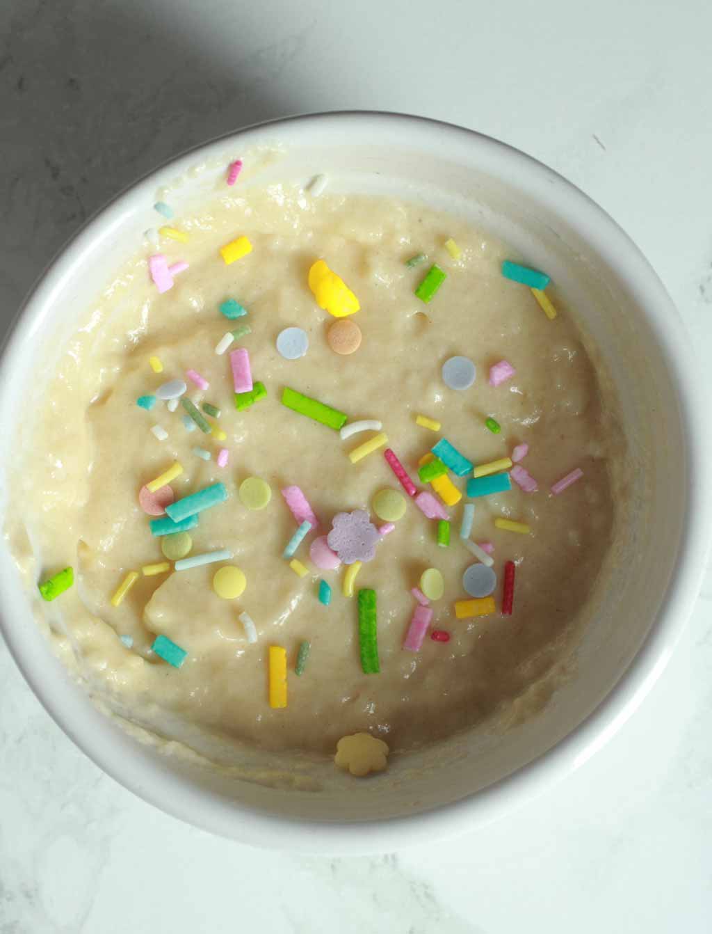 Vegan Vanilla Mug Cake Batter In A Ramekin