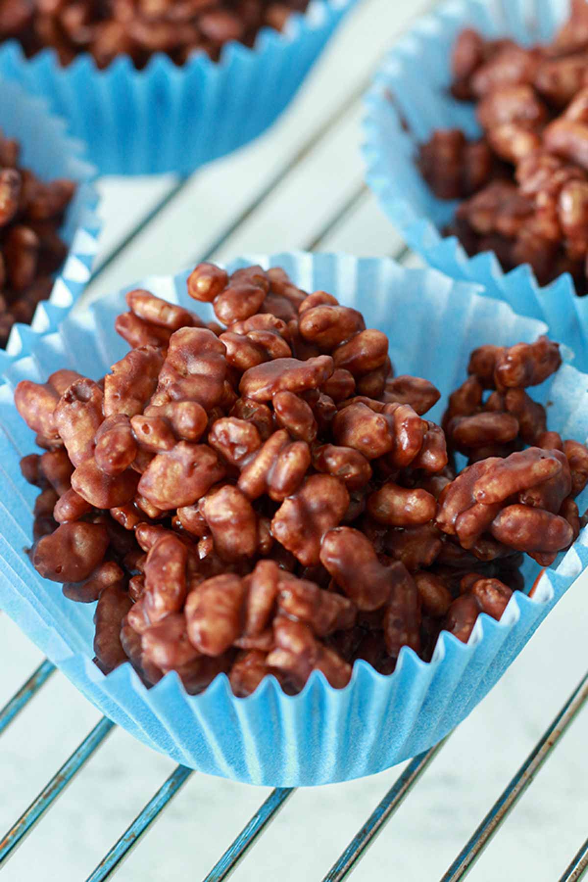 Vegan Rice Crispy Cake In A Blue Paper Case