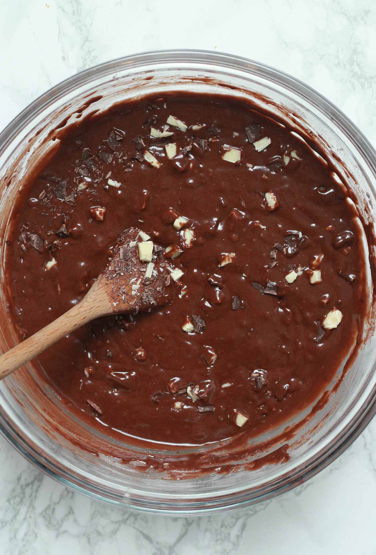 Chocolate Chip Batter In A Glass Bowl