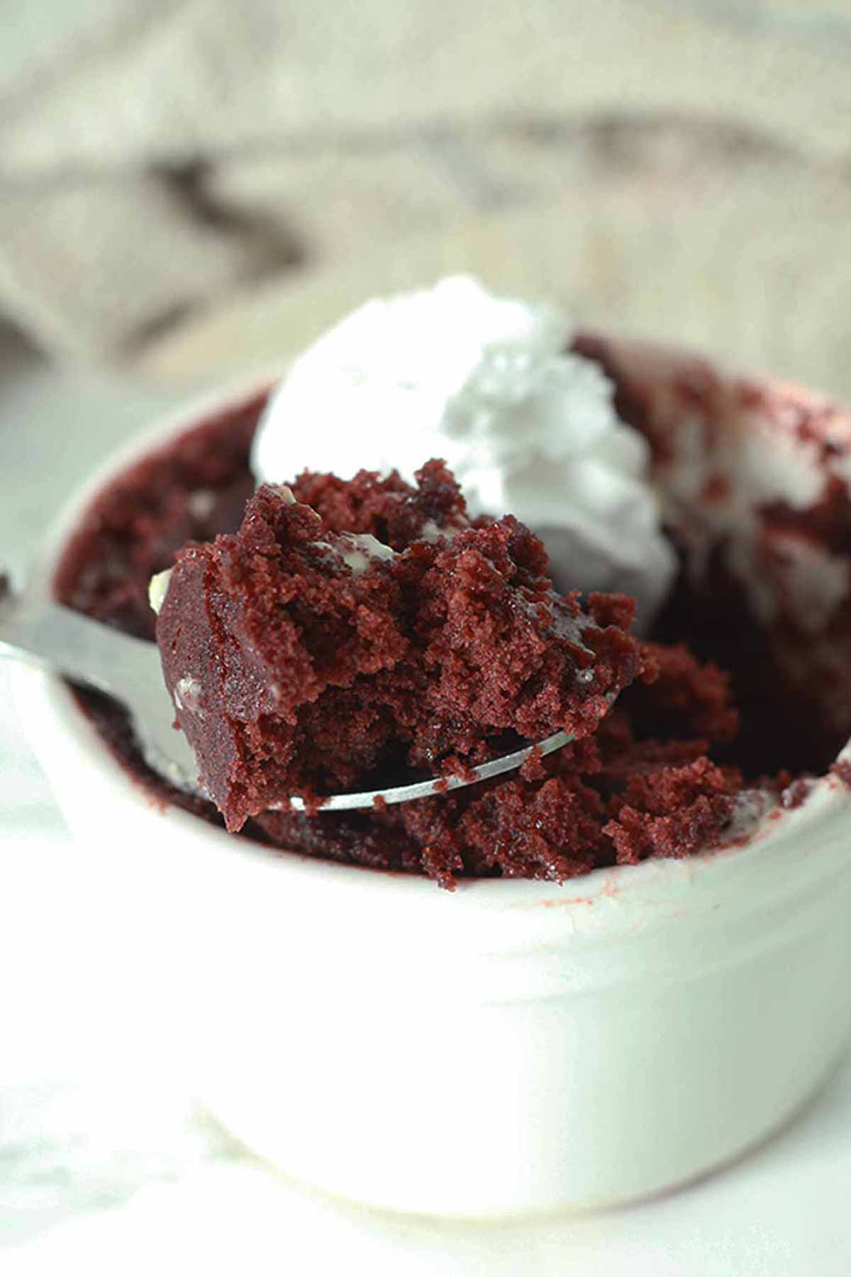 Red Velvet Mug Cake On Spoon2