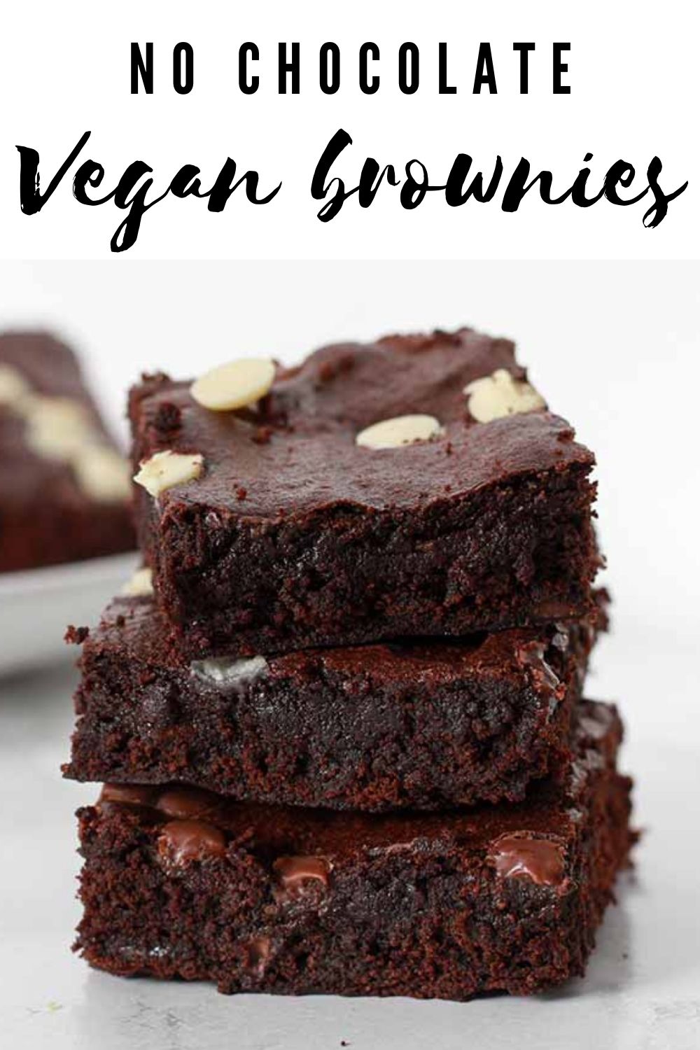 Pinterest Pin- brownies image plus text that reads "no chocolate vegan brownies"