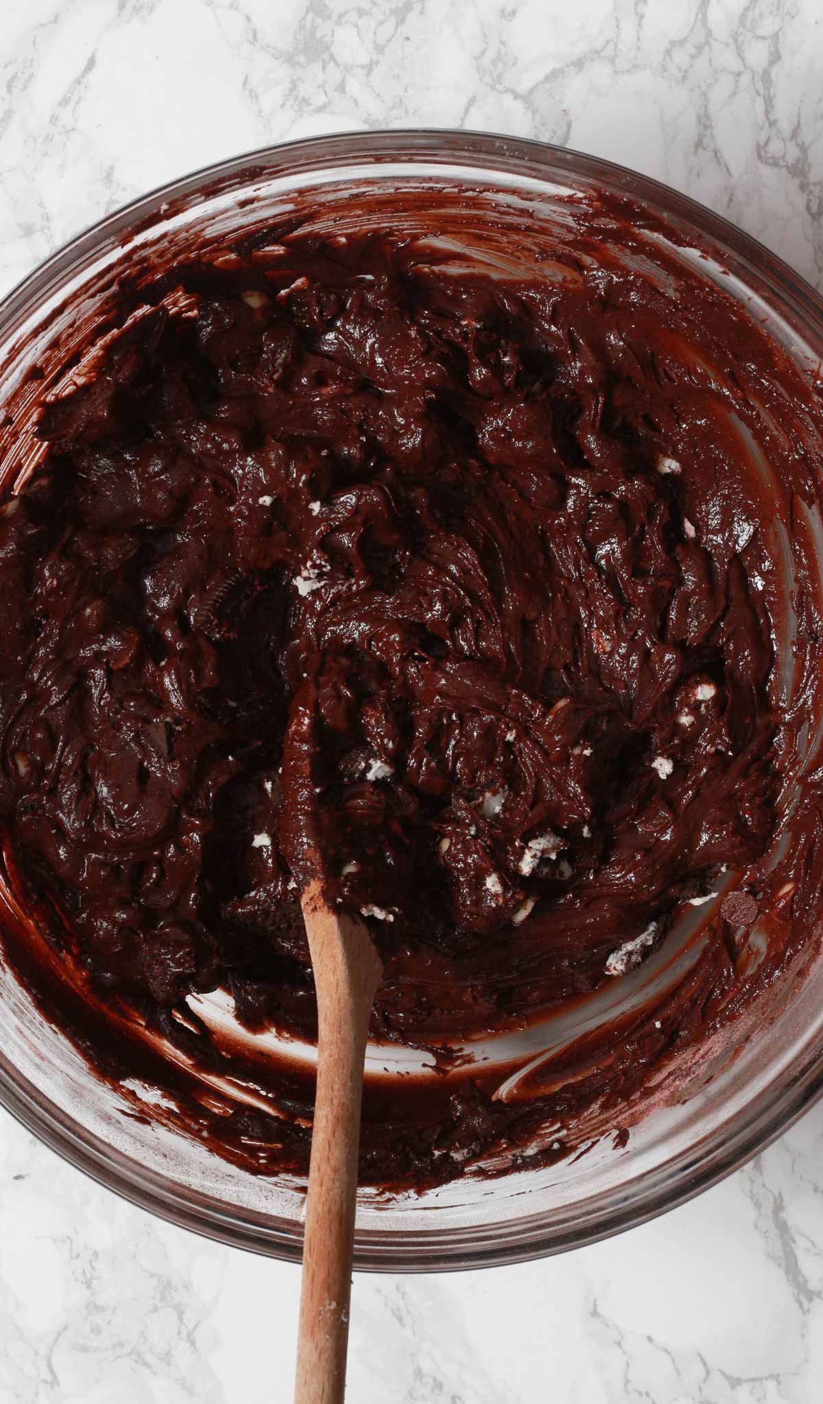 Brownie Batter In Glass Bowl