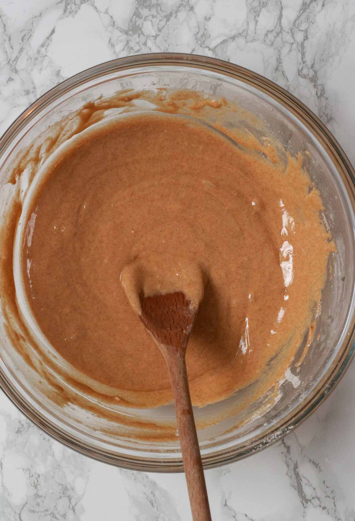 Muffin Batter In A Glass Bowl