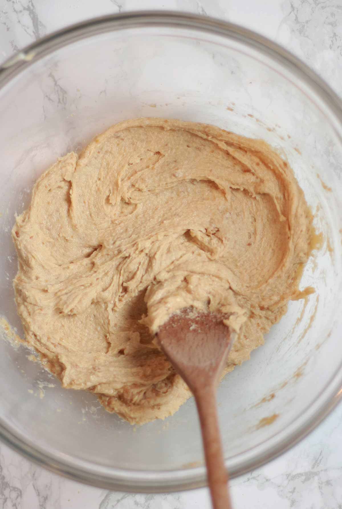 Vegan Margarine, Sugar And Flax Seeds Mixed Together In Bowl