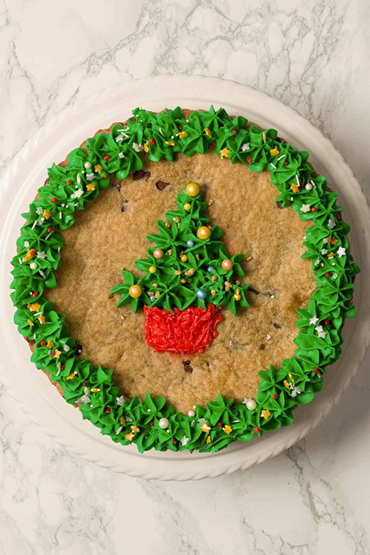 Vegan Cookie Cake With Green Icing On Top