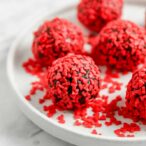 truffles covered with mini red heart sprinkles