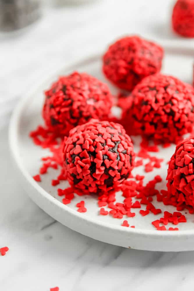 truffles covered with mini red heart sprinkles