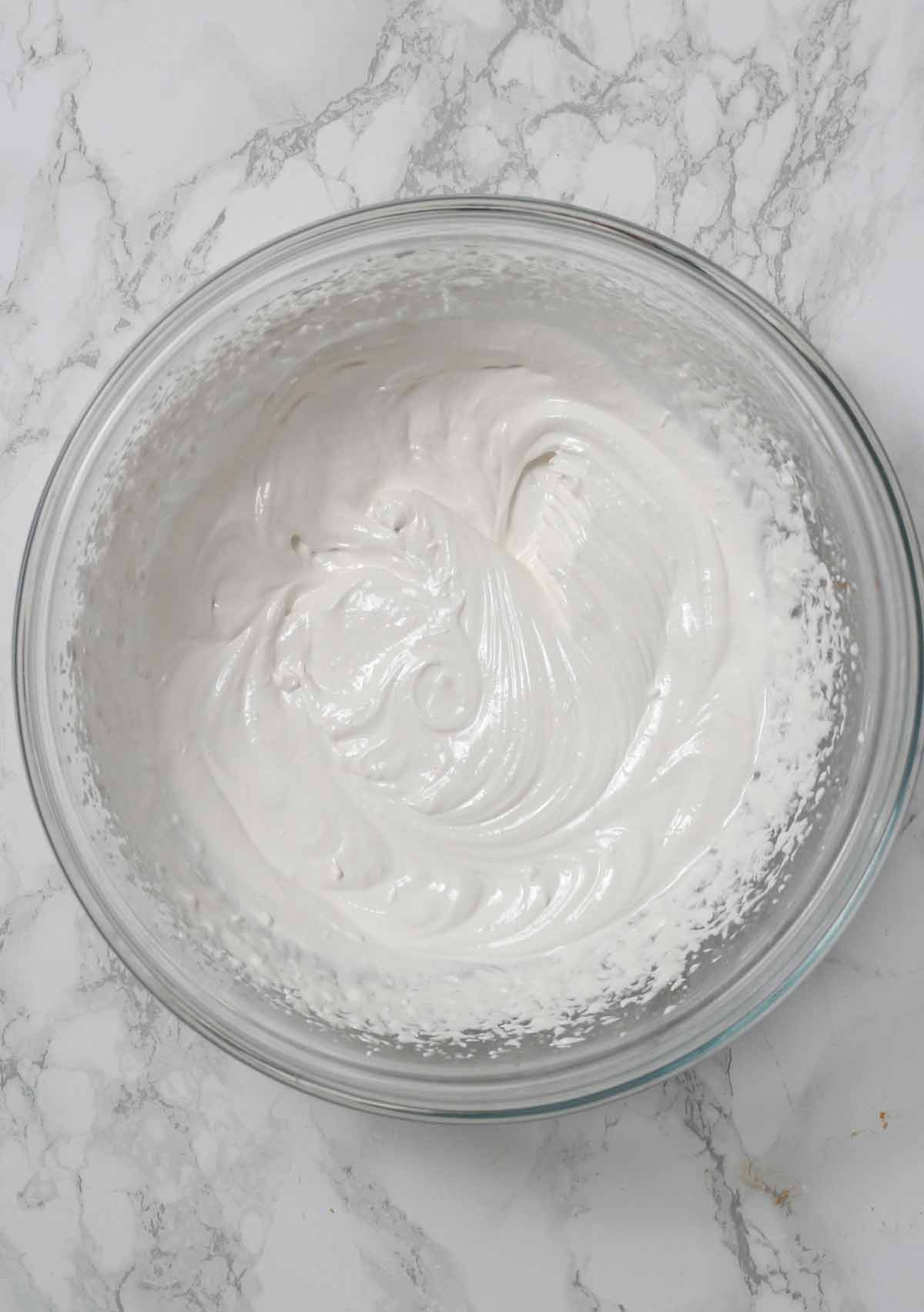 Bowl Full Of Glossy Eggless Meringue Mixture