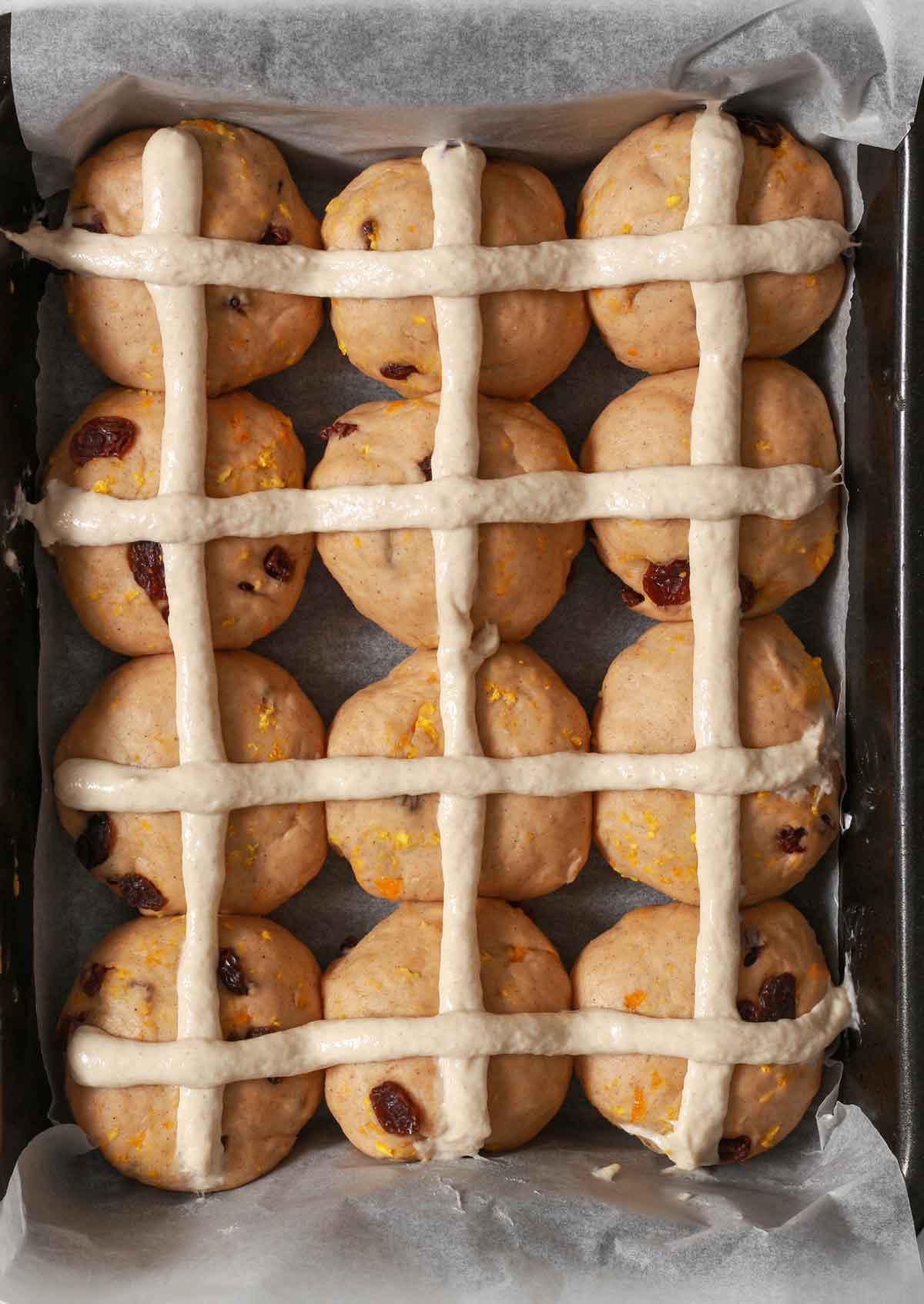 Crosses Piped Onto Hot Cross Buns Before Baking