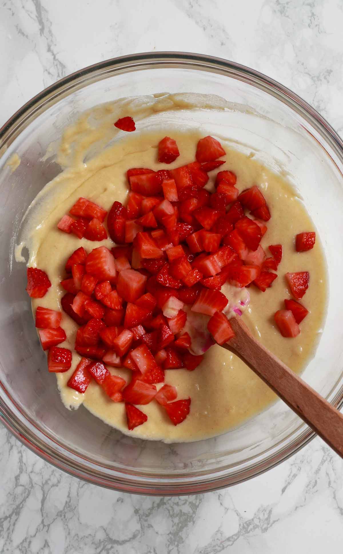 Batter In A Bowl With Strawberry Pieces