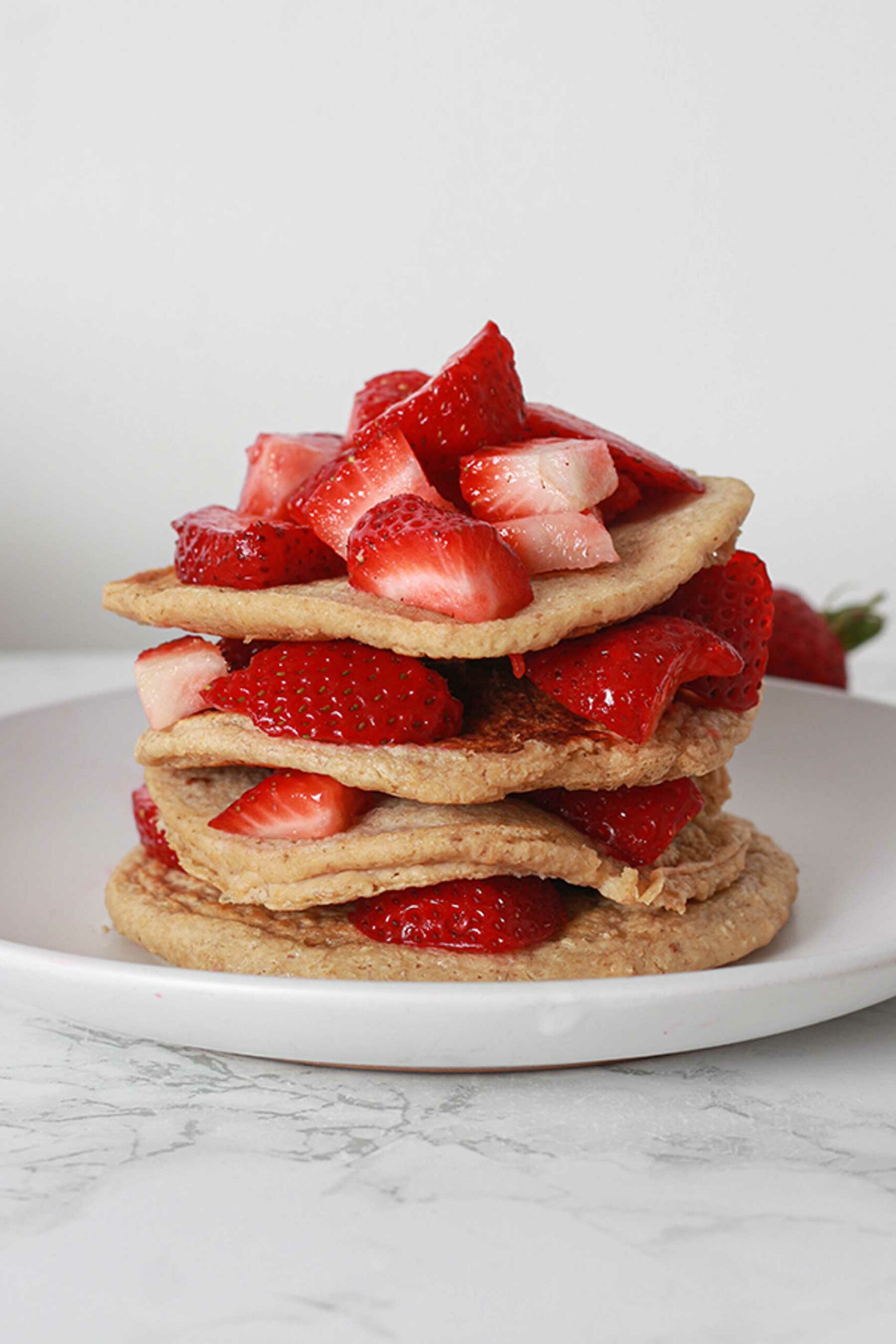 High Protein Pancake Stack With Strawberries