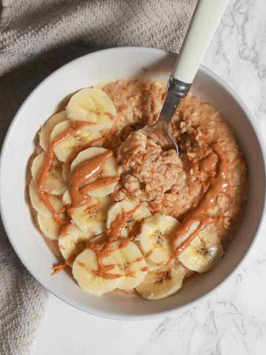 Porridge In A Bowl With Peanut Butter On Top