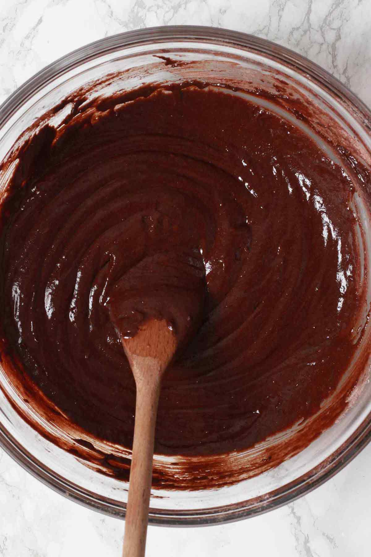 Brownie Batter In Glass Bowl