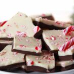 Dairy Free Chocolate Bark On Plate With Mini Candy Canes