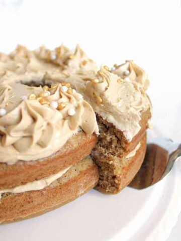 Eggless Coffee Cake On A Cake Stand