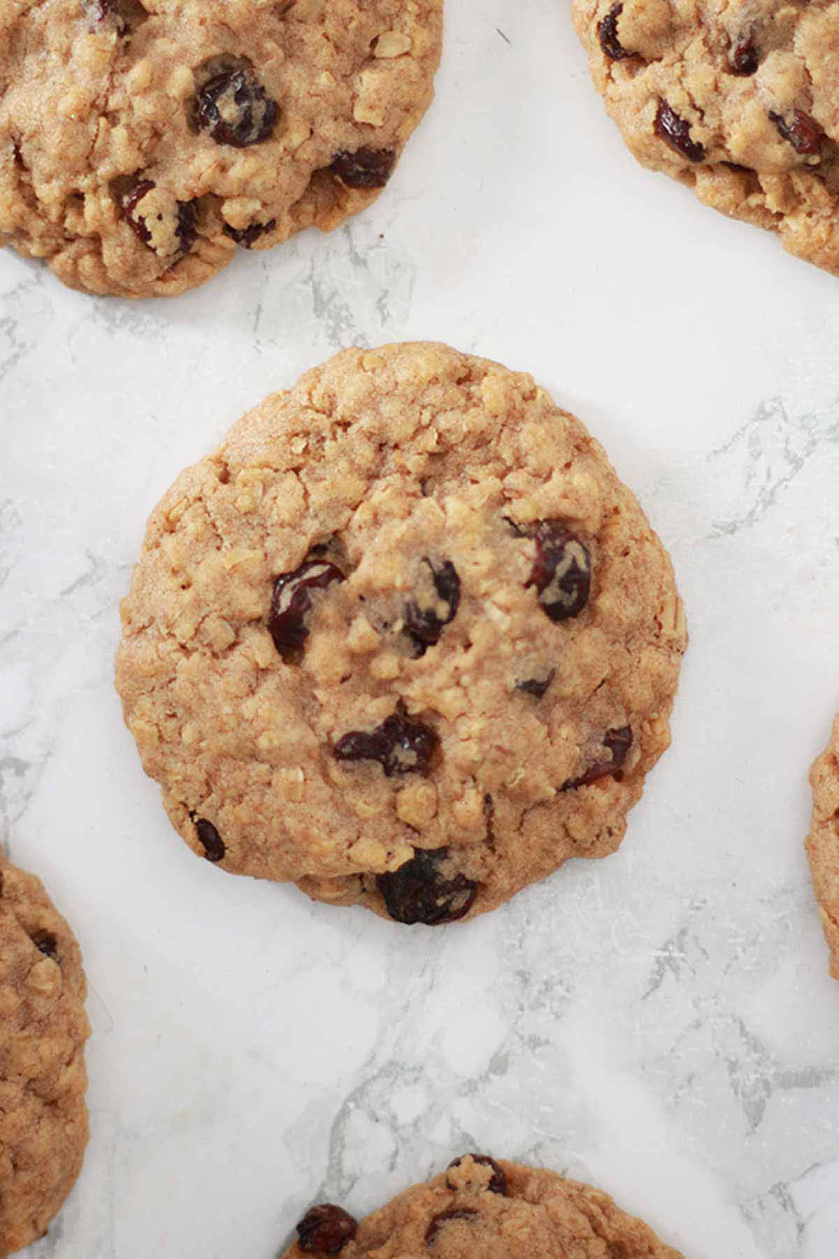 Overhead Shot Of Oatmeal Raisin Subway Cookie On White Background