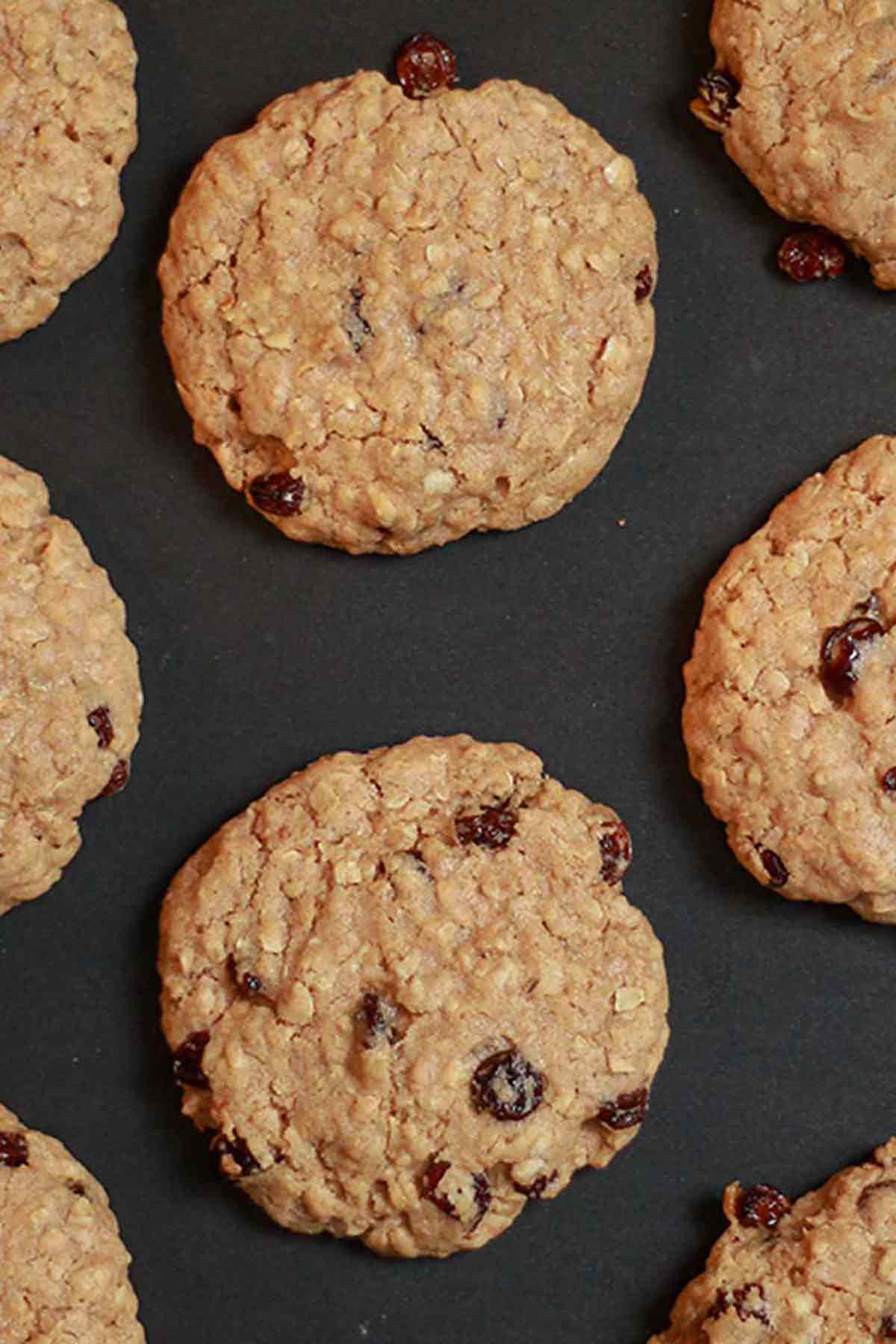 Vegan Oatmeal Raisin Cookies On Baking Tray