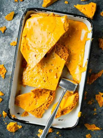 Broken Up Honeycomb Toffee In A Tray