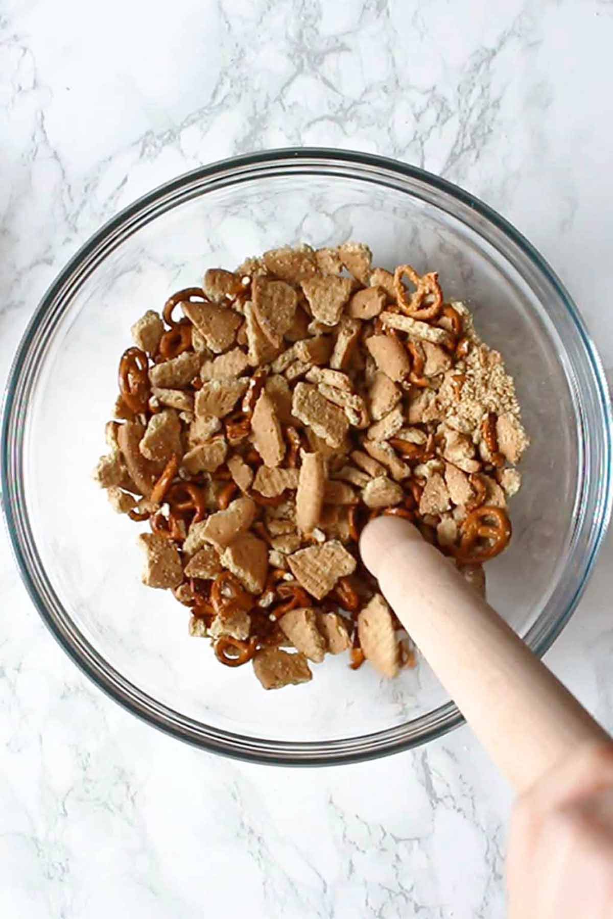 Crushed Biscuits And Pretzels In A Bowl