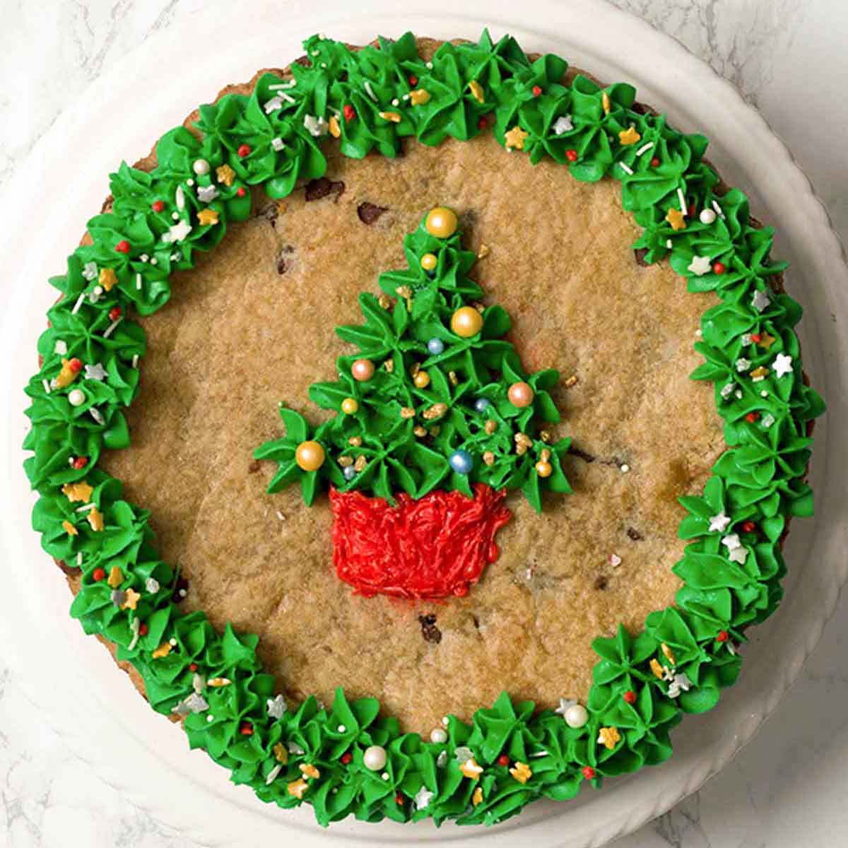 Vegan Cookie Cake With Christmas Icing On Top