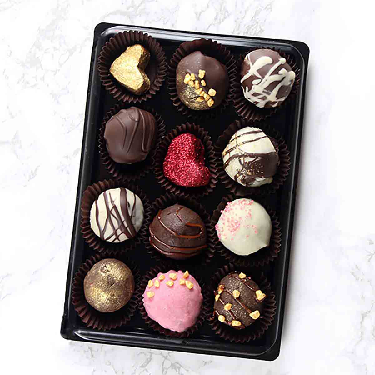 Chocolate vegan valentines day candy in a box