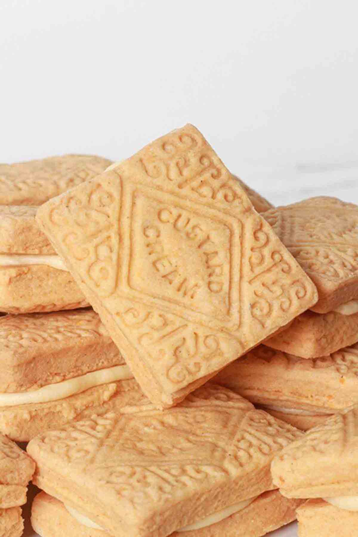 A Pile Of Custard Cream Biscuits