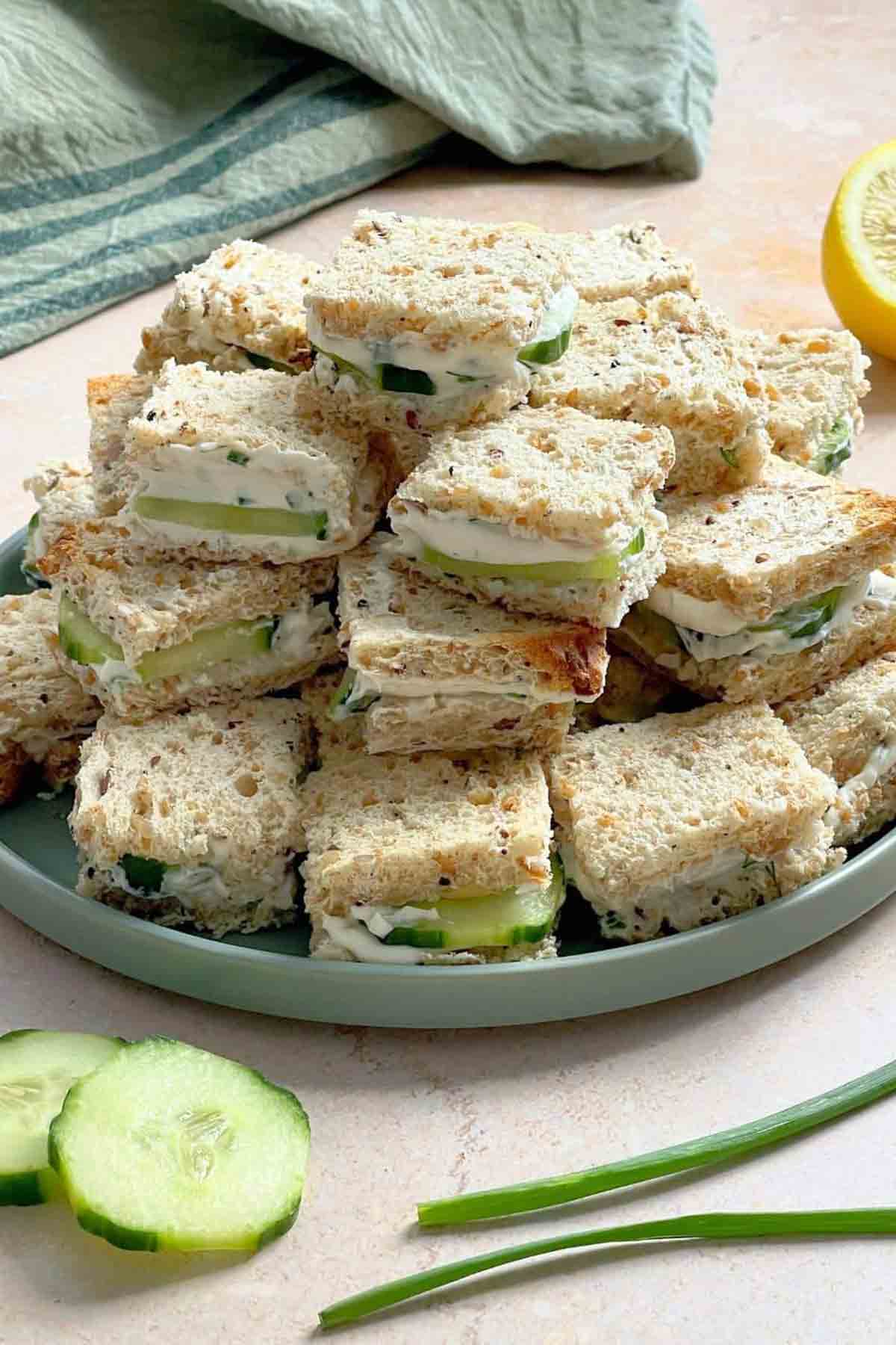 Stack Of Vegan Afternoon Tea Sandwiches With Cucumber
