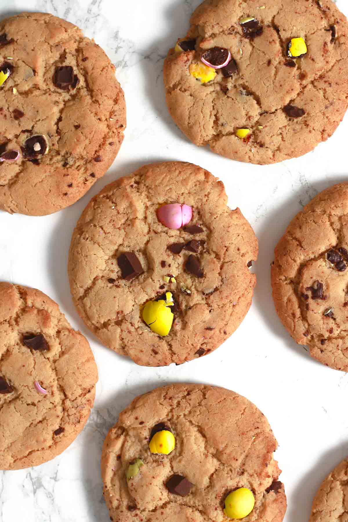 Easter Mini Egg Cookies Laying Flat On White Surface