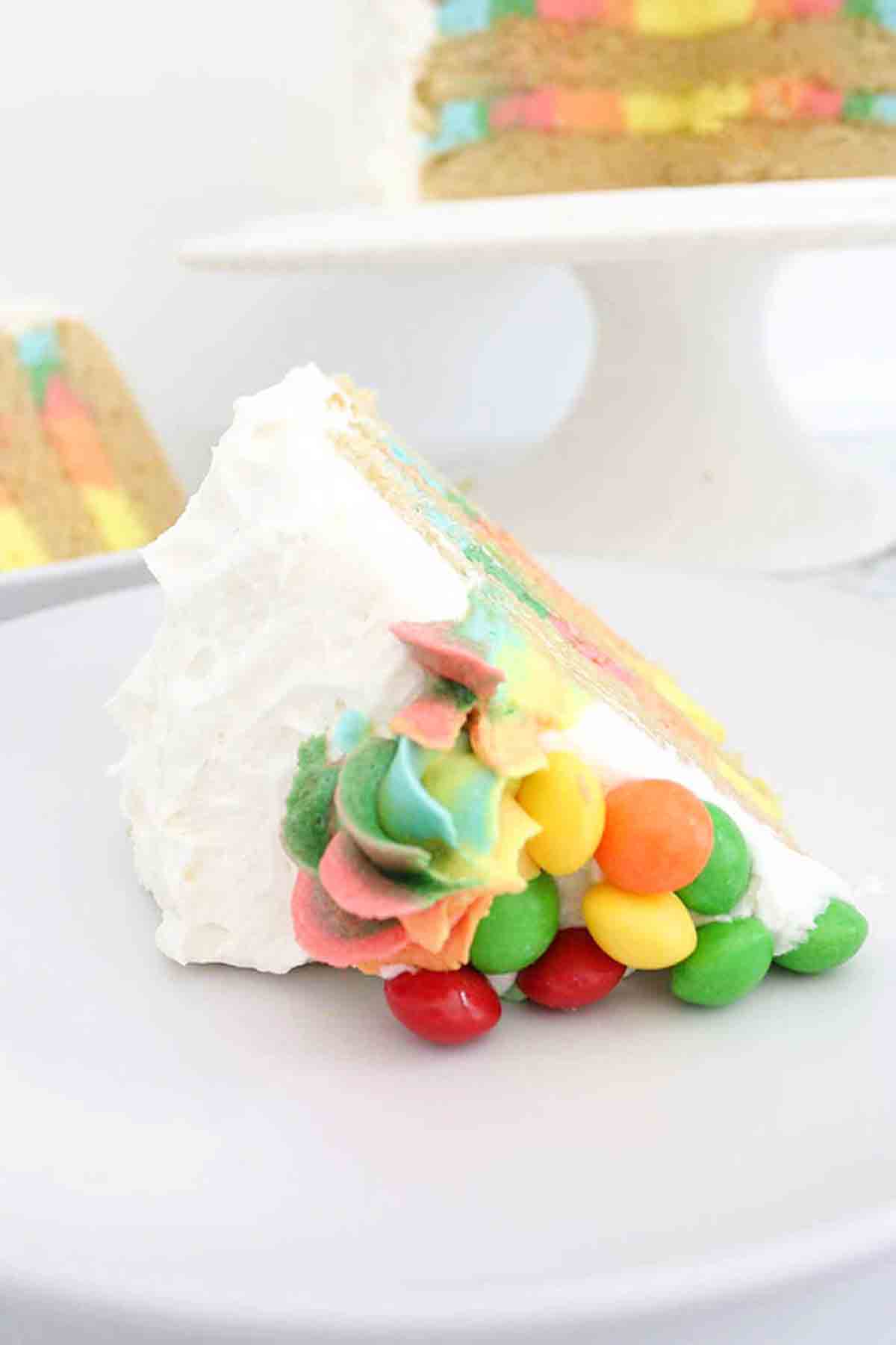 Slice Of Rainbow Cake On A Plate