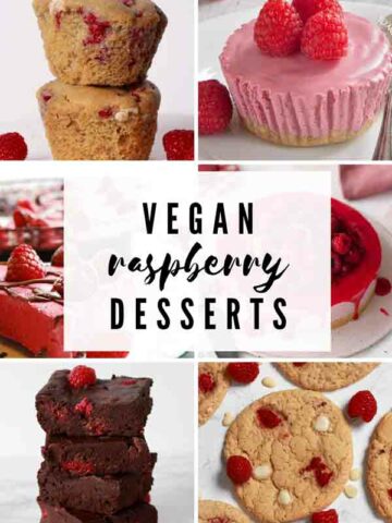 Thumbnail Image Of Desserts With Text Overlay That Reads 'vegan Raspberry Desserts'