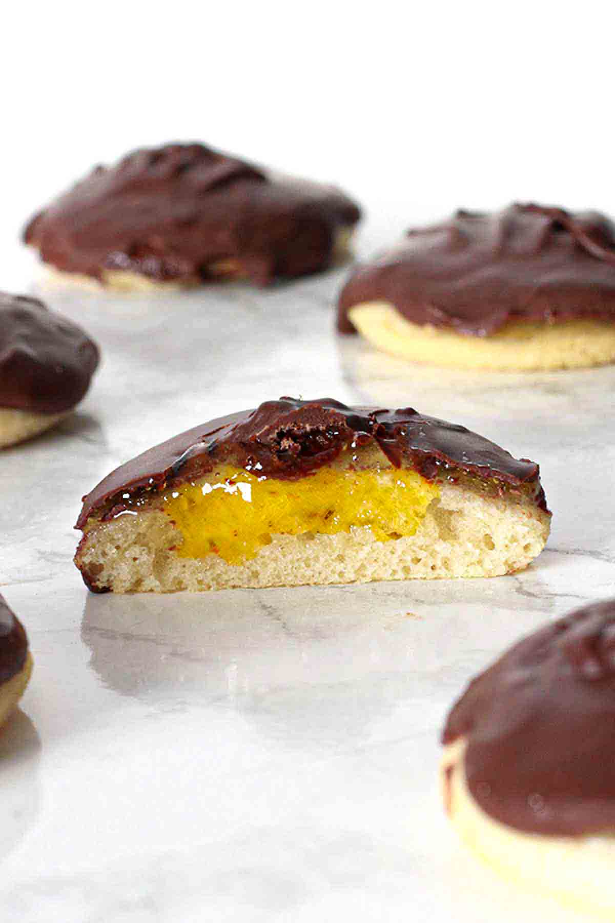 Vegan Jaffa Cakes On A White Surface