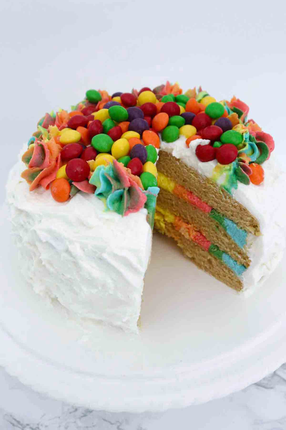 Vegan Rainbow Cake On A Cake Stand