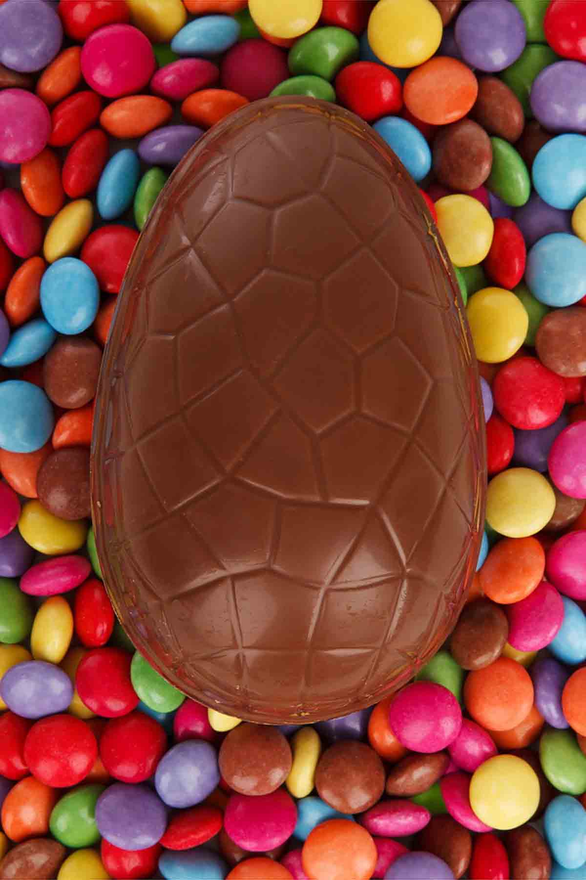 A chocolate Easter Egg with hexagonal pattern on it 