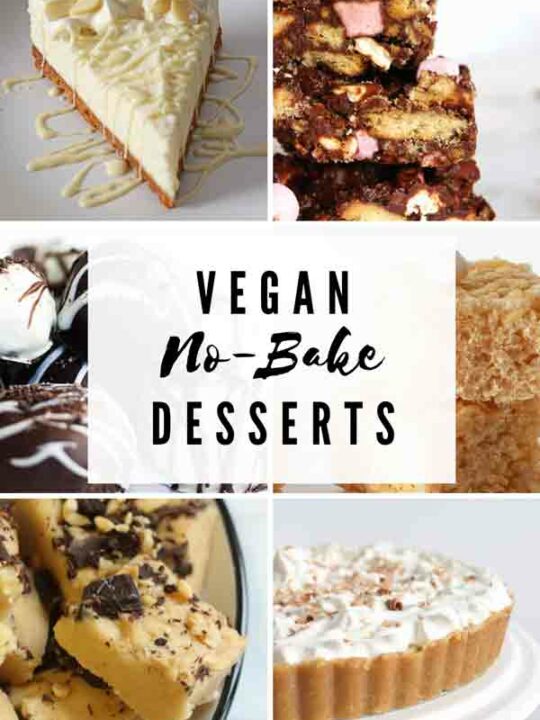 Thumbnail Collage Of 6 Vegan No Bake Desserts