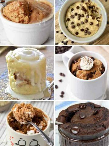 Collage Of 6 Vegan Mug Cake Images
