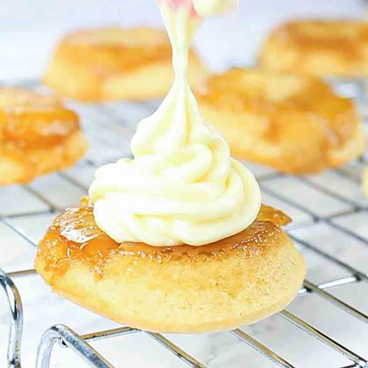 Pineapple Cupcake With Buttercream Over The Upside Down Topping