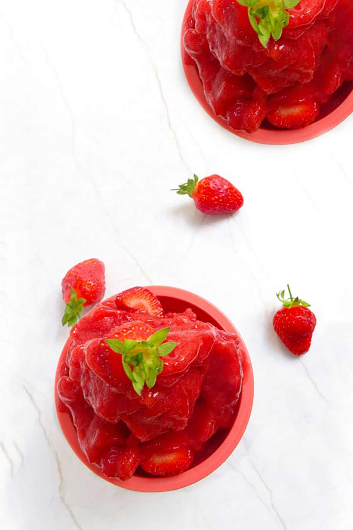 Vegan Strawberry Sorbet Overhead Shot