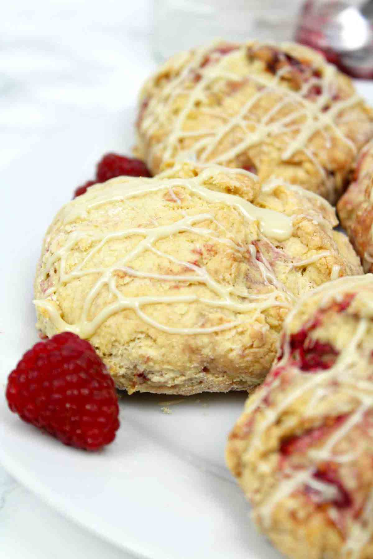 Close Up Of Dairy Free White Chocolate Raspberry Scones