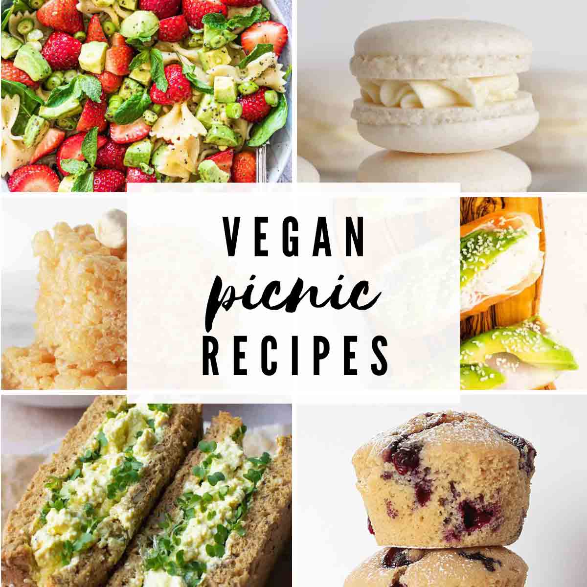 6 Food Images With Text Overlay That Reads Vegan Picnic Recipes