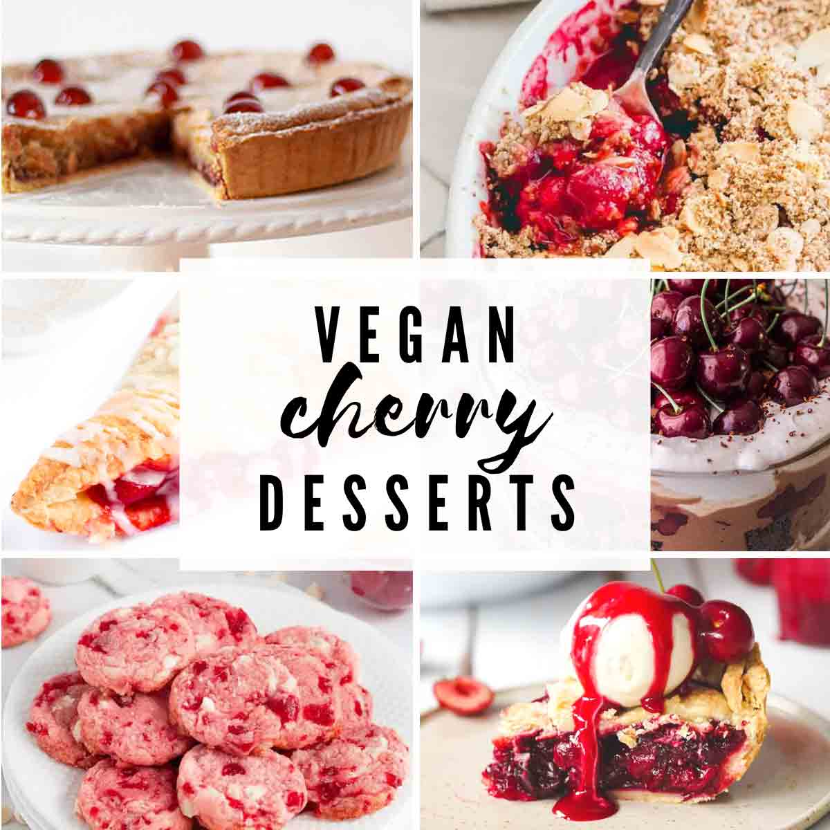 Vegan Cherry Desserts Image Collage With Text Overlay