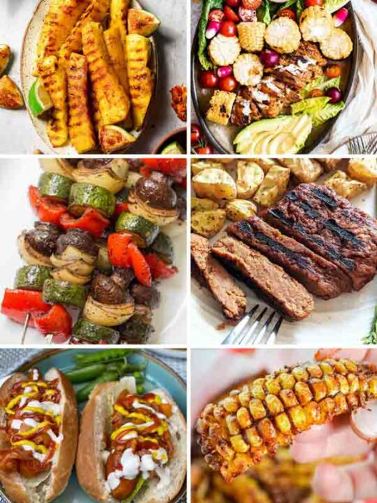 Image Collage Of 6 Different Vegan Bbq And Grill Recipes