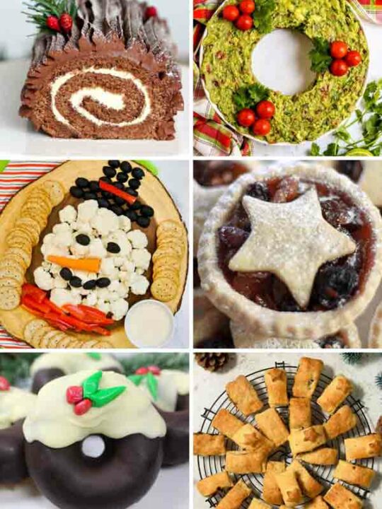 Image Collage Of 6 Vegan Christmas Party Food Recipes