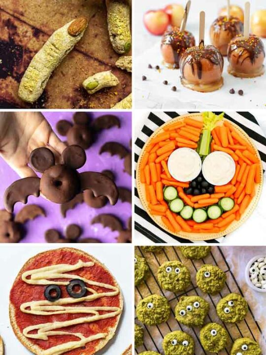 Image Collage Of 6 Vegan Halloween Party Foods