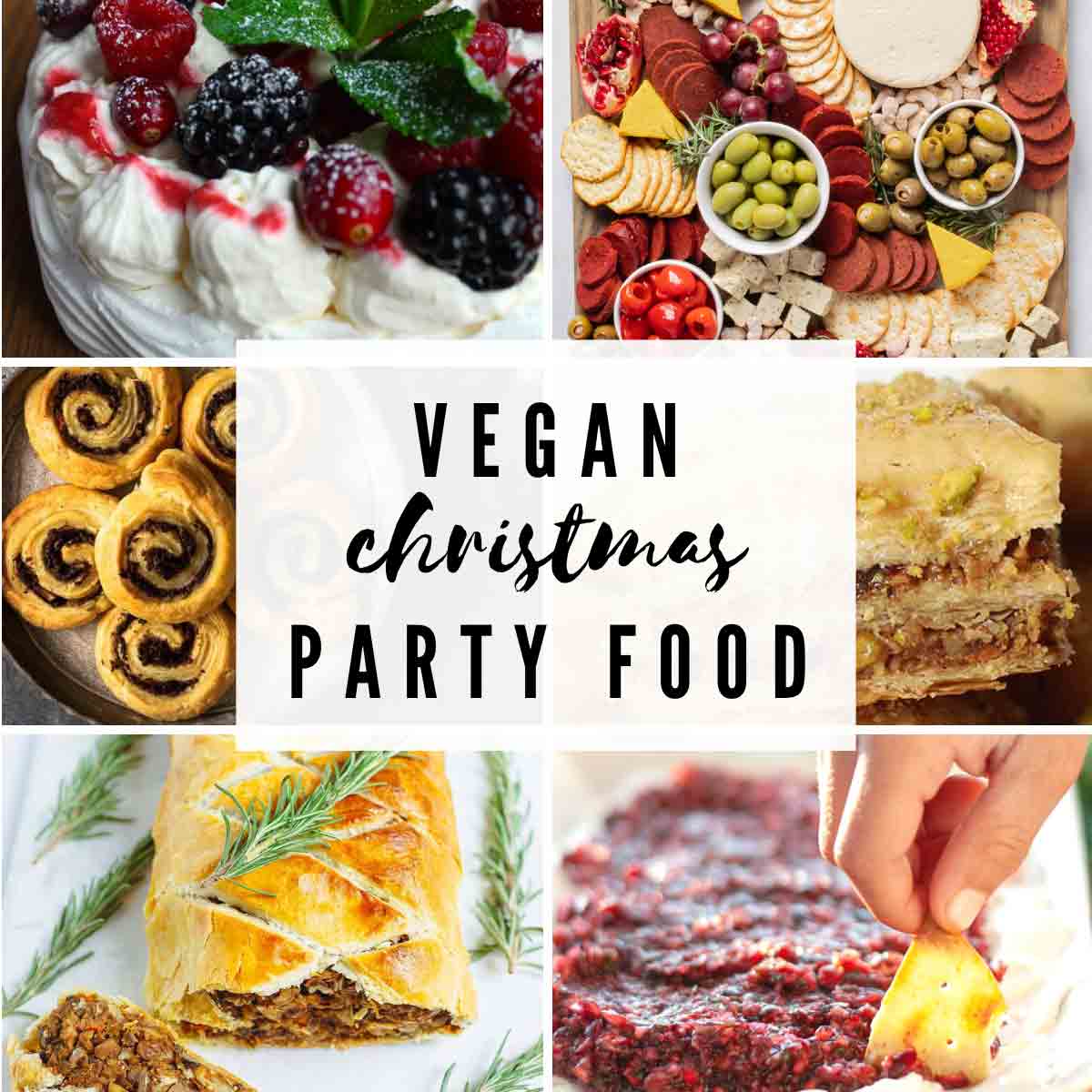 Image Collage With Text Overlay That Reads 'vegan Christmas Party Food'