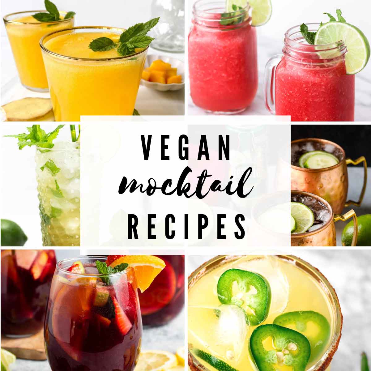 6 Images Of Vegan Mocktail Recipes With Text Overlay