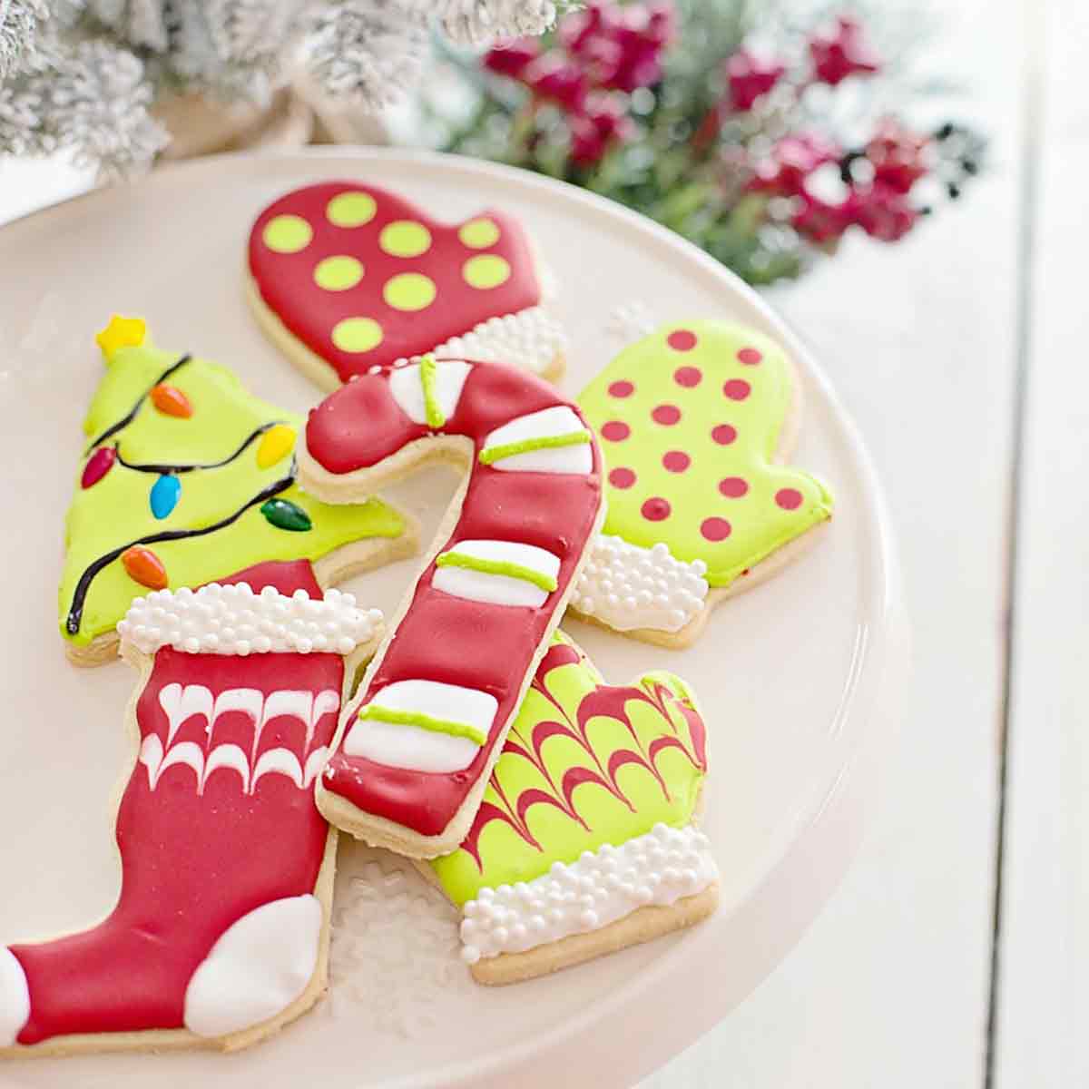 Plate Of Frosted Christmas Sugar Cookies